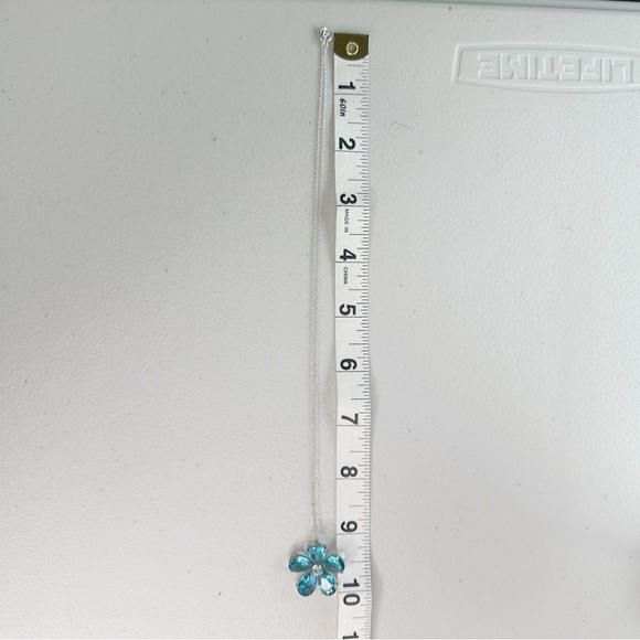 Italy 925 Sterling Silver Blue Topaz CZ Plumeria Flower Necklace 18” - Picture 6 of 8